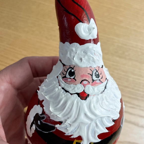 Santa Claus Gourd 6" Standing Hand Painted Christmas Red & White Textured Cute! - Picture 6 of 8